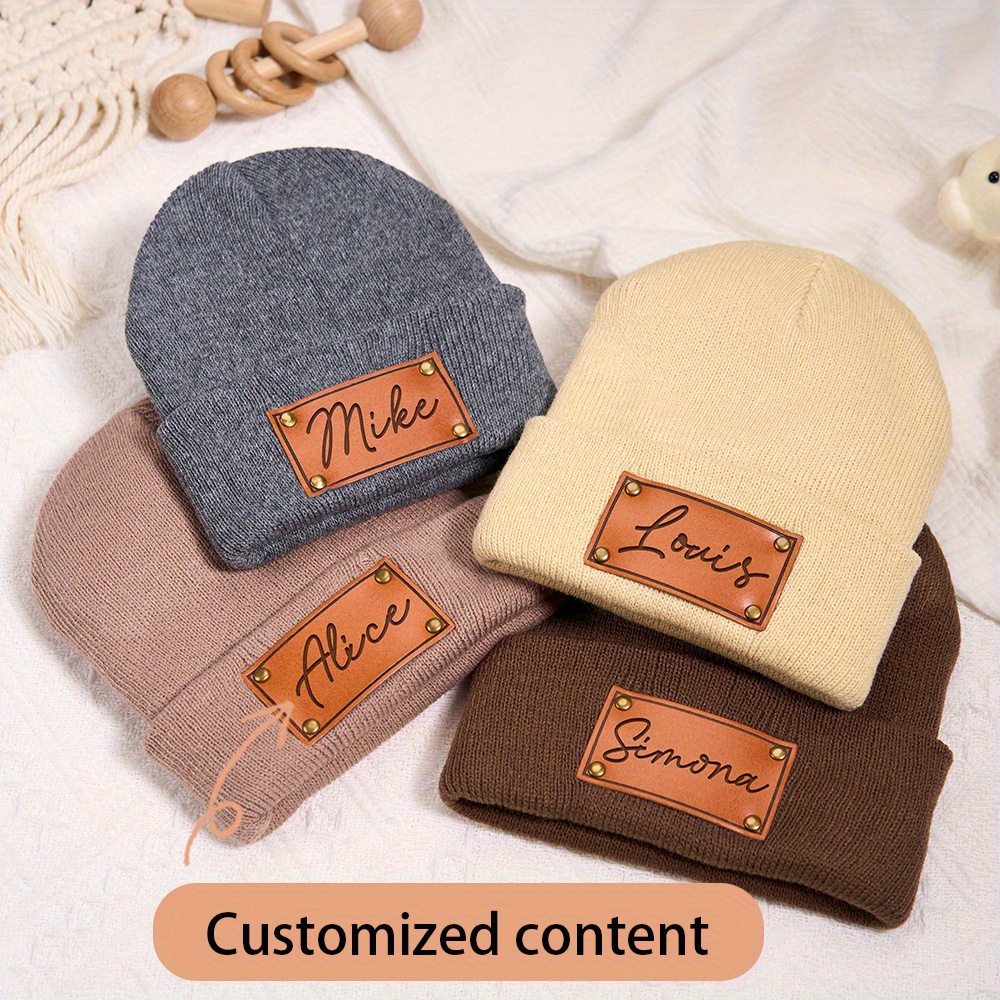 Beanie Cuffed Knit - Шапка-бини с кожаной нашивкой на заказ,